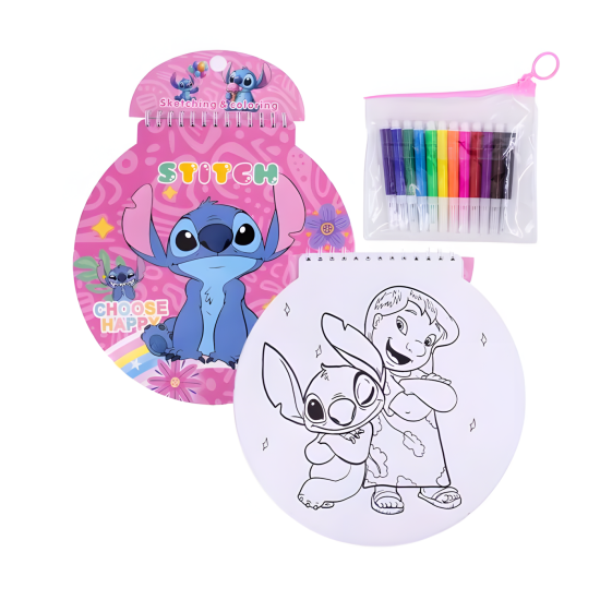 Stitch Coloring Book With Stickers & Markers 12 Pcs